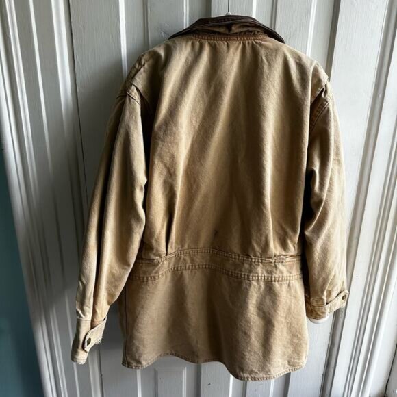Woolrich Vintage 90s Leather Collar Wool Blanket Lined Chore Barn Coat - Picture 7 of 11